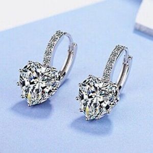 NEW STERLING Silver Diamond HEART EARRINGS